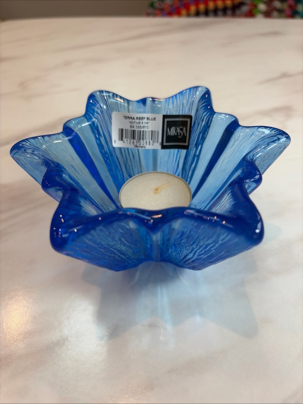 Mikasa Terra Reef Blue Glass Votive Tealight Candle Holder
